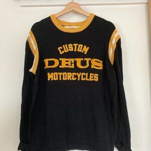 Deux Ex Machina Motorcycle applique moto black yellow sweater